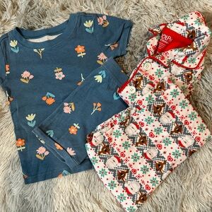 Old Navy Kids Blue Floral Pajama Set and Christmas PJs